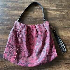 FURLA Pink Faux Python Skin Leather Hobo Handbag